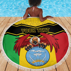 Personalized Afro Mali Vulture Beach Blanket Coat Of Arms - Bogolan Pattern