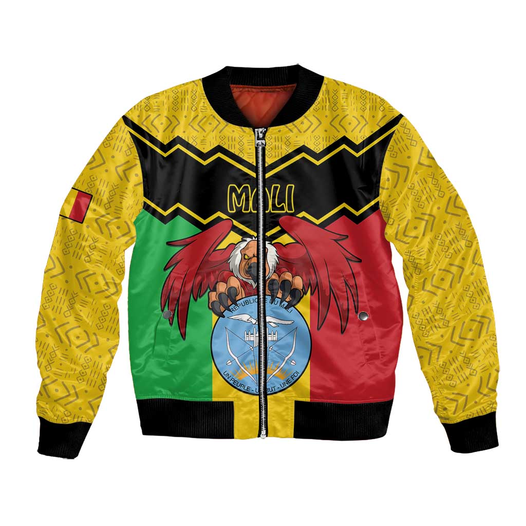 Personalized Afro Mali Vulture Bomber Jacket Coat Of Arms - Bogolan Pattern