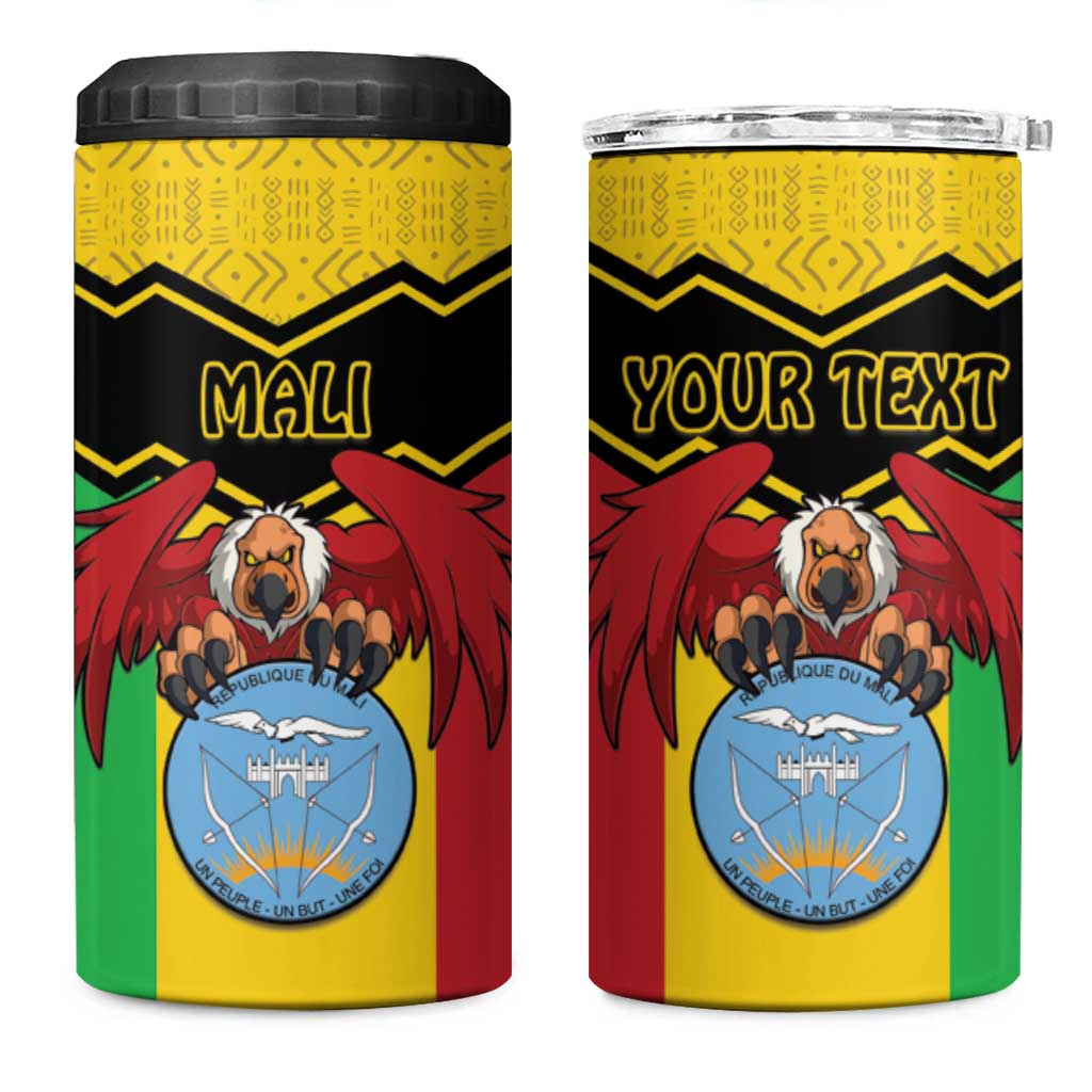 Personalized Afro Mali Vulture 4 in 1 Can Cooler Tumbler Coat Of Arms - Bogolan Pattern