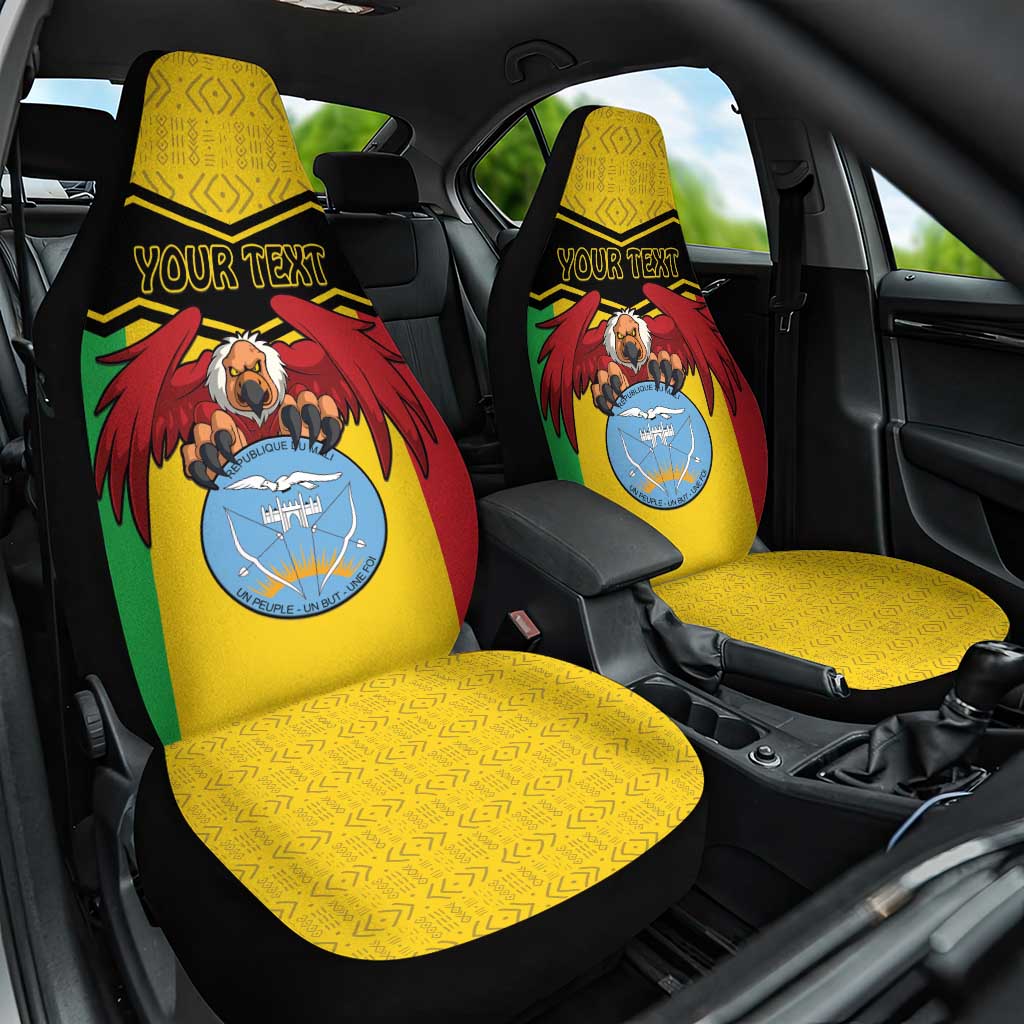 Personalized Afro Mali Vulture Car Seat Cover Coat Of Arms - Bogolan Pattern