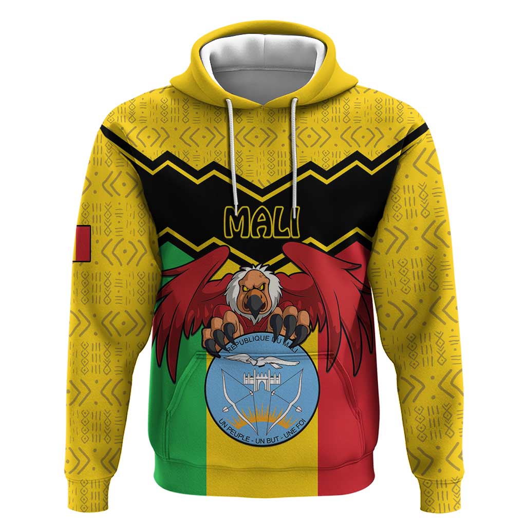 Personalized Afro Mali Vulture Hoodie Coat Of Arms - Bogolan Pattern