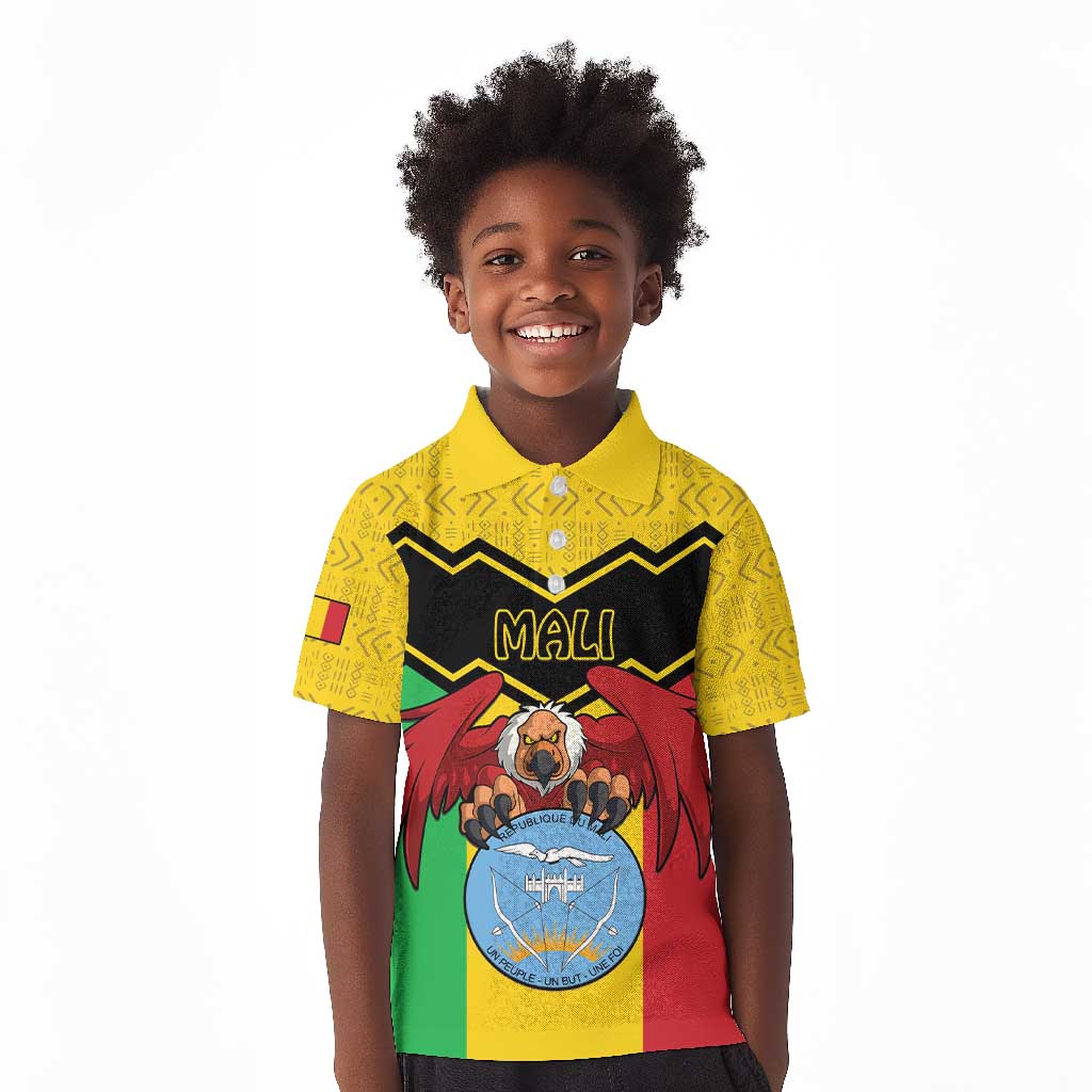 Personalized Afro Mali Vulture Kid Polo Shirt Coat Of Arms - Bogolan Pattern