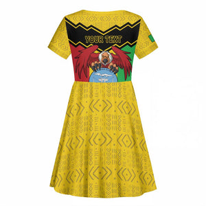 Personalized Afro Mali Vulture Kid Short Sleeve Dress Coat Of Arms - Bogolan Pattern