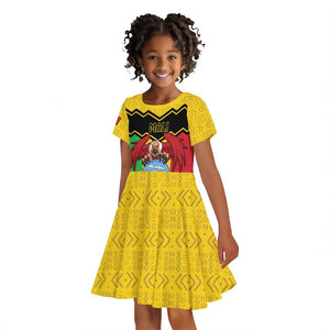 Personalized Afro Mali Vulture Kid Short Sleeve Dress Coat Of Arms - Bogolan Pattern