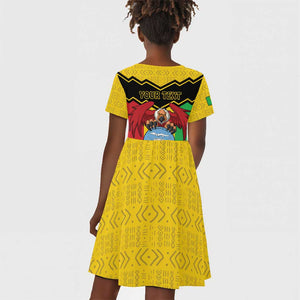 Personalized Afro Mali Vulture Kid Short Sleeve Dress Coat Of Arms - Bogolan Pattern