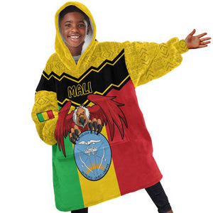 Personalized Afro Mali Vulture Kid Wearable Blanket Hoodie Coat Of Arms - Bogolan Pattern