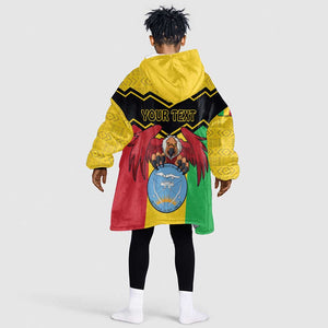 Personalized Afro Mali Vulture Kid Wearable Blanket Hoodie Coat Of Arms - Bogolan Pattern