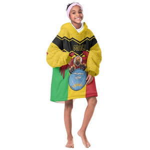 Personalized Afro Mali Vulture Kid Wearable Blanket Hoodie Coat Of Arms - Bogolan Pattern