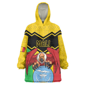 Personalized Afro Mali Vulture Kid Wearable Blanket Hoodie Coat Of Arms - Bogolan Pattern