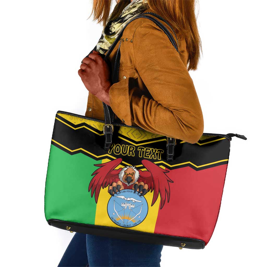 Personalized Afro Mali Vulture Leather Tote Bag Coat Of Arms - Bogolan Pattern