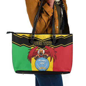 Personalized Afro Mali Vulture Leather Tote Bag Coat Of Arms - Bogolan Pattern