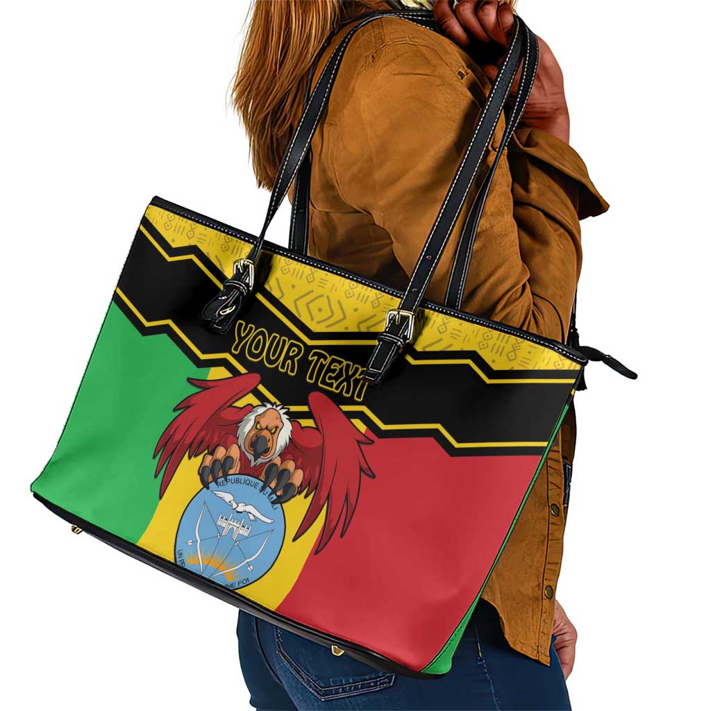 Personalized Afro Mali Vulture Leather Tote Bag Coat Of Arms - Bogolan Pattern