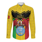Personalized Afro Mali Vulture Long Sleeve Button Shirt Coat Of Arms - Bogolan Pattern