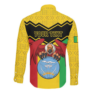 Personalized Afro Mali Vulture Long Sleeve Button Shirt Coat Of Arms - Bogolan Pattern