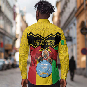 Personalized Afro Mali Vulture Long Sleeve Button Shirt Coat Of Arms - Bogolan Pattern