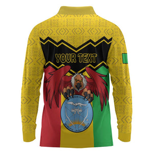 Personalized Afro Mali Vulture Long Sleeve Polo Shirt Coat Of Arms - Bogolan Pattern