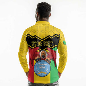 Personalized Afro Mali Vulture Long Sleeve Polo Shirt Coat Of Arms - Bogolan Pattern