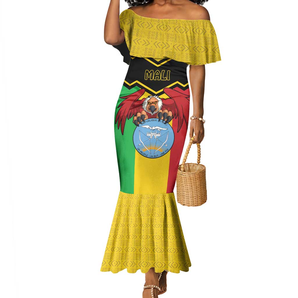 Personalized Afro Mali Vulture Mermaid Dress Coat Of Arms - Bogolan Pattern