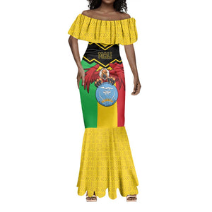 Personalized Afro Mali Vulture Mermaid Dress Coat Of Arms - Bogolan Pattern