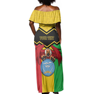 Personalized Afro Mali Vulture Off Shoulder Maxi Dress Coat Of Arms - Bogolan Pattern