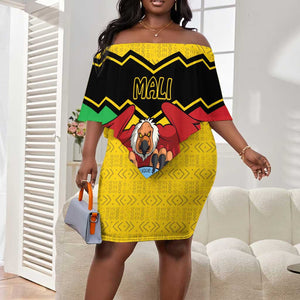 Personalized Afro Mali Vulture Off Shoulder Short Dress Coat Of Arms - Bogolan Pattern