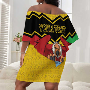 Personalized Afro Mali Vulture Off Shoulder Short Dress Coat Of Arms - Bogolan Pattern