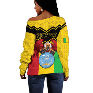 Personalized Afro Mali Vulture Off Shoulder Sweater Coat Of Arms - Bogolan Pattern