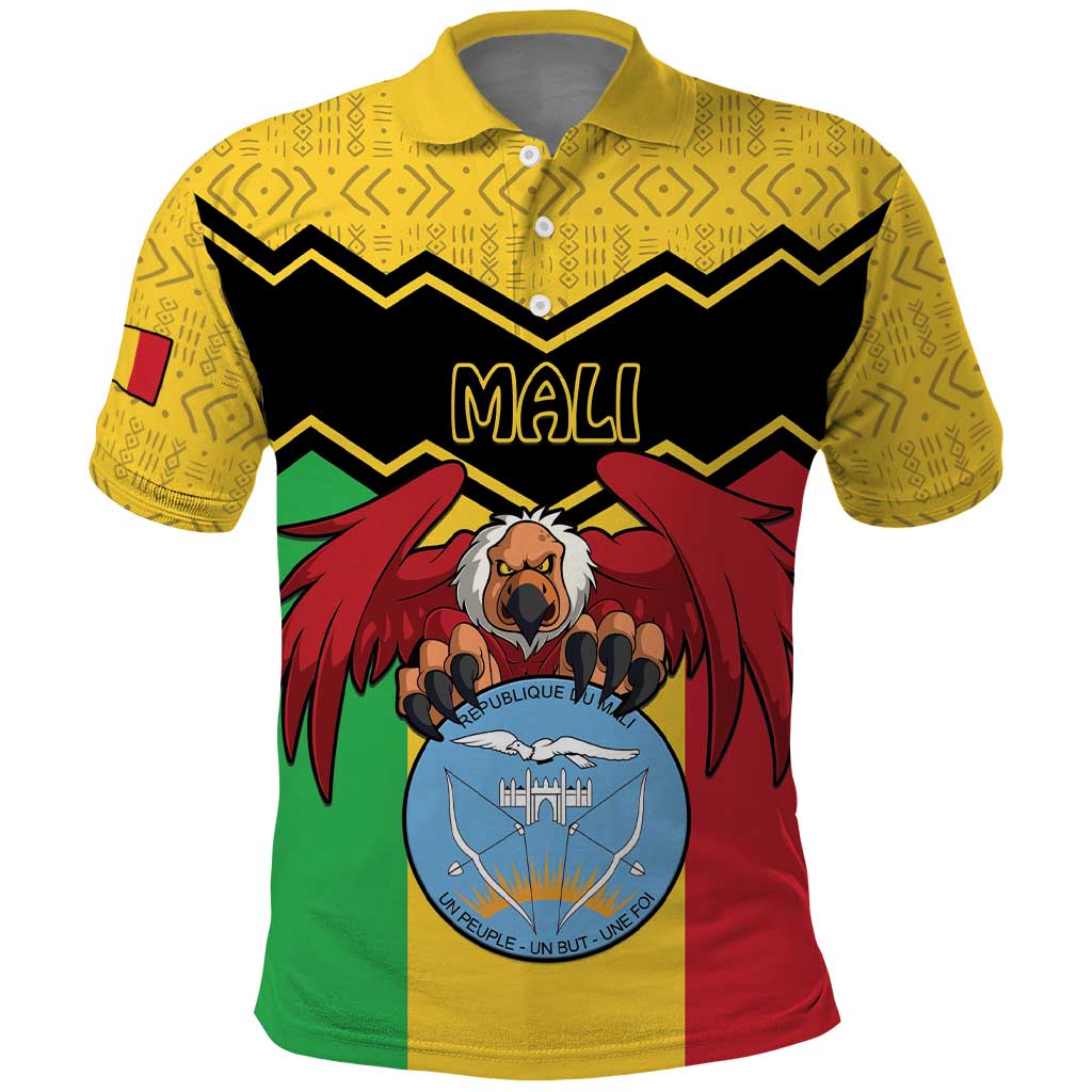 Personalized Afro Mali Vulture Polo Shirt Coat Of Arms - Bogolan Pattern