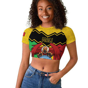 Personalized Afro Mali Vulture Raglan Cropped T shirt Coat Of Arms - Bogolan Pattern