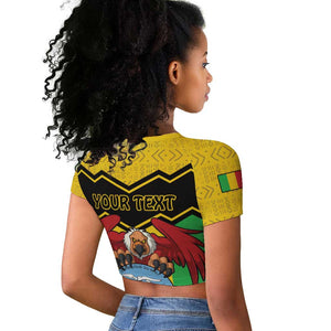 Personalized Afro Mali Vulture Raglan Cropped T shirt Coat Of Arms - Bogolan Pattern