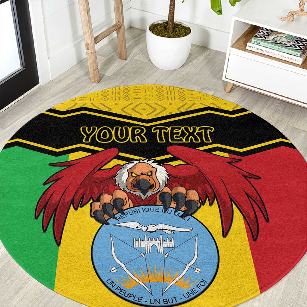 Personalized Afro Mali Vulture Round Carpet Coat Of Arms - Bogolan Pattern