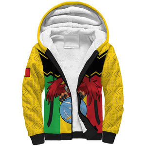 Personalized Afro Mali Vulture Sherpa Hoodie Coat Of Arms - Bogolan Pattern