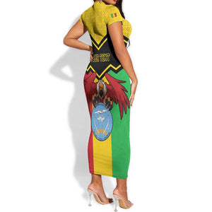 Personalized Afro Mali Vulture Short Sleeve Bodycon Dress Coat Of Arms - Bogolan Pattern