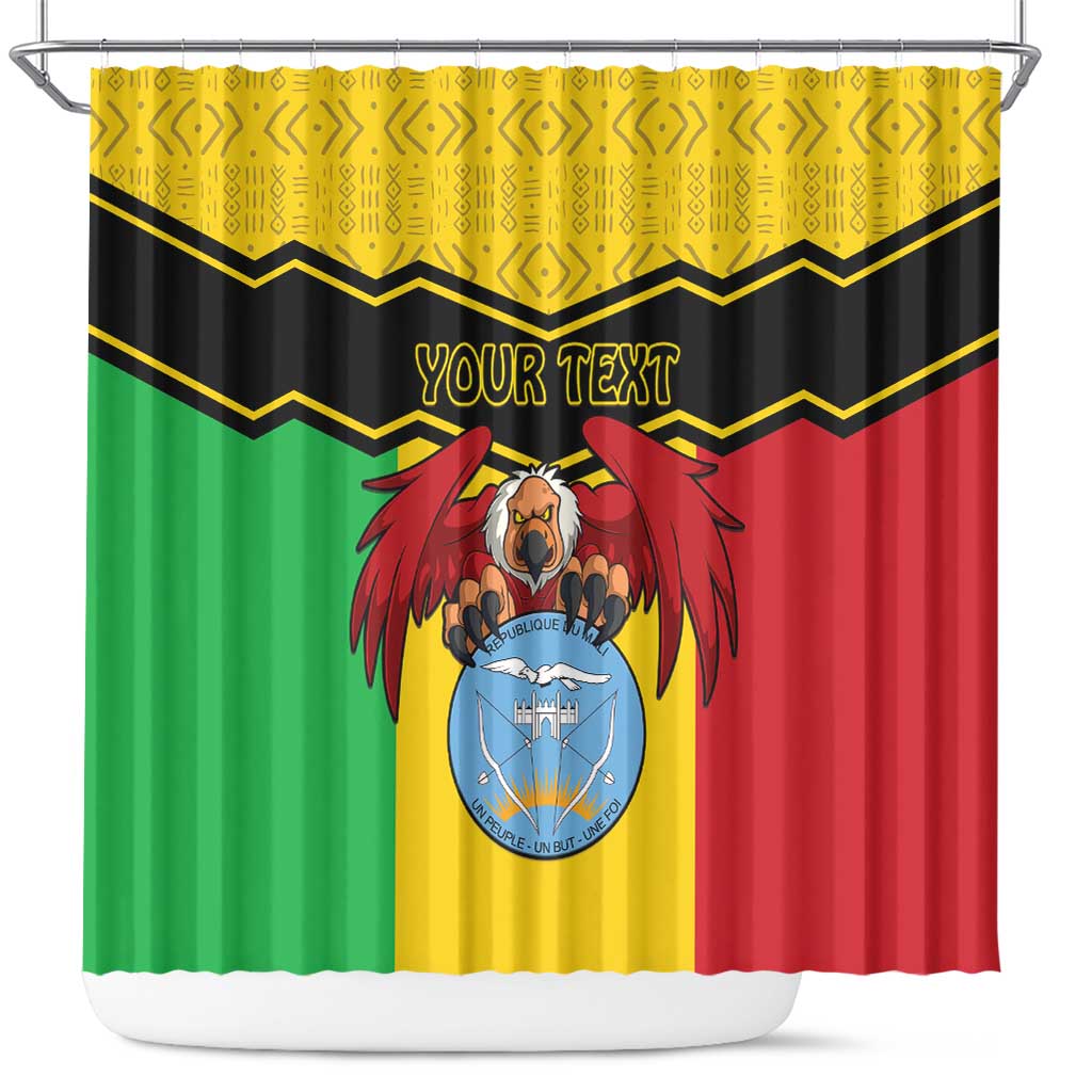 Personalized Afro Mali Vulture Shower Curtain Coat Of Arms - Bogolan Pattern