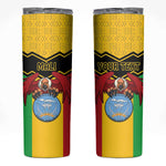 Personalized Afro Mali Vulture Skinny Tumbler Coat Of Arms - Bogolan Pattern