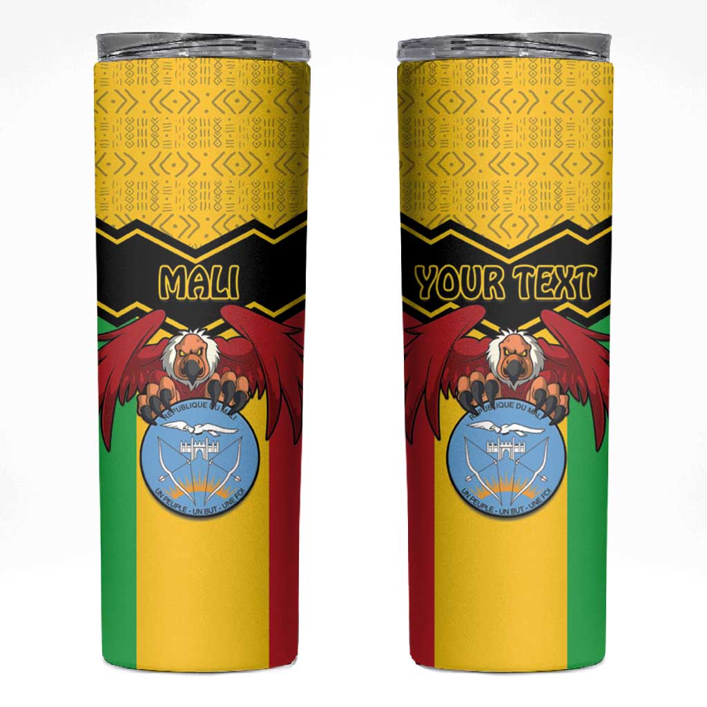 Personalized Afro Mali Vulture Skinny Tumbler Coat Of Arms - Bogolan Pattern