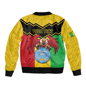 Personalized Afro Mali Vulture Sleeve Zip Bomber Jacket Coat Of Arms - Bogolan Pattern