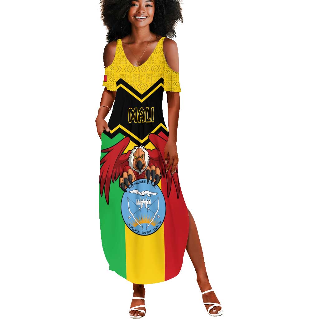 Personalized Afro Mali Vulture Summer Maxi Dress Coat Of Arms - Bogolan Pattern