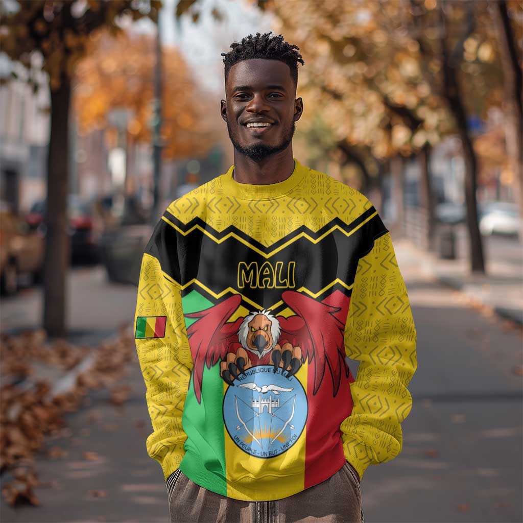 Personalized Afro Mali Vulture Sweatshirt Coat Of Arms - Bogolan Pattern