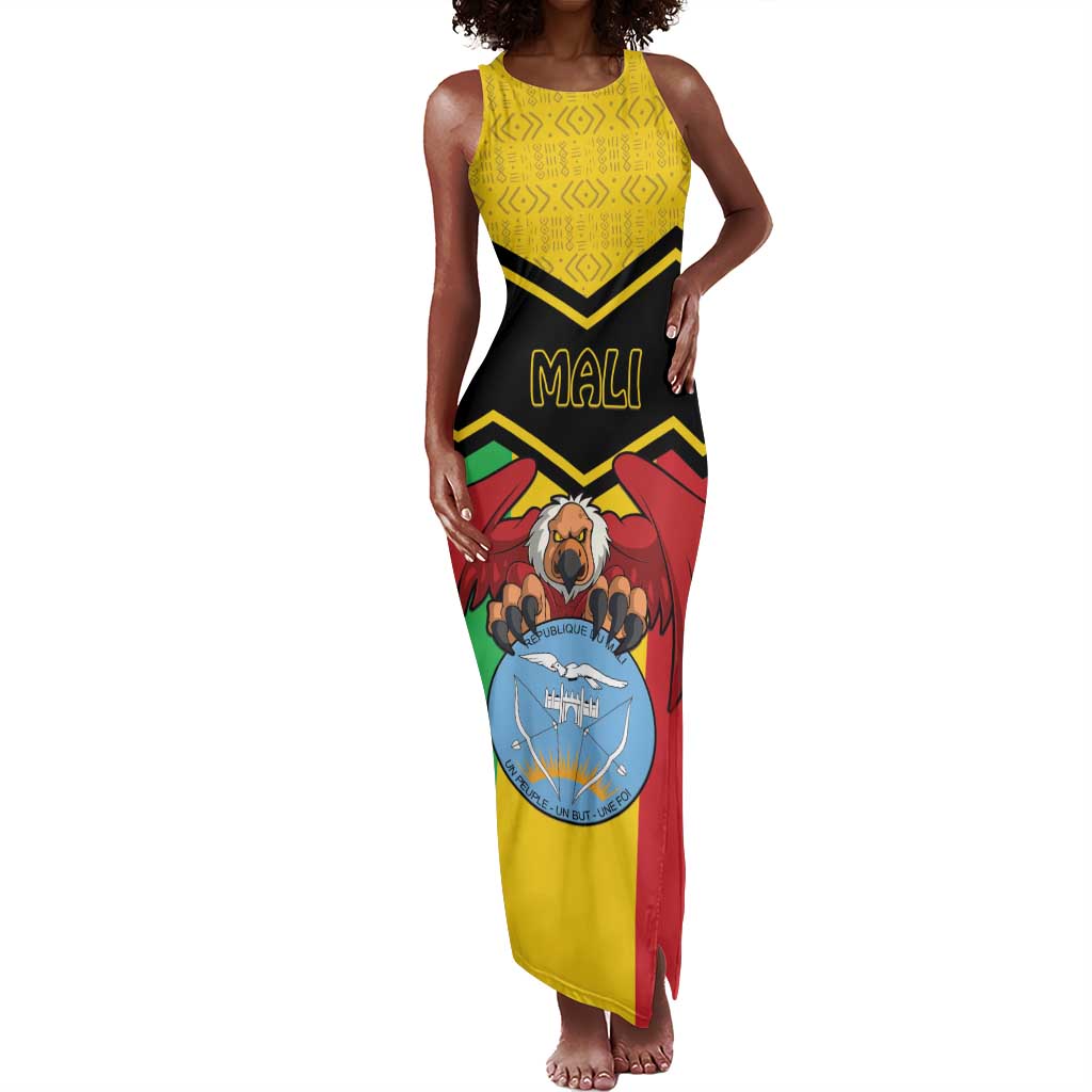 Personalized Afro Mali Vulture Tank Maxi Dress Coat Of Arms - Bogolan Pattern