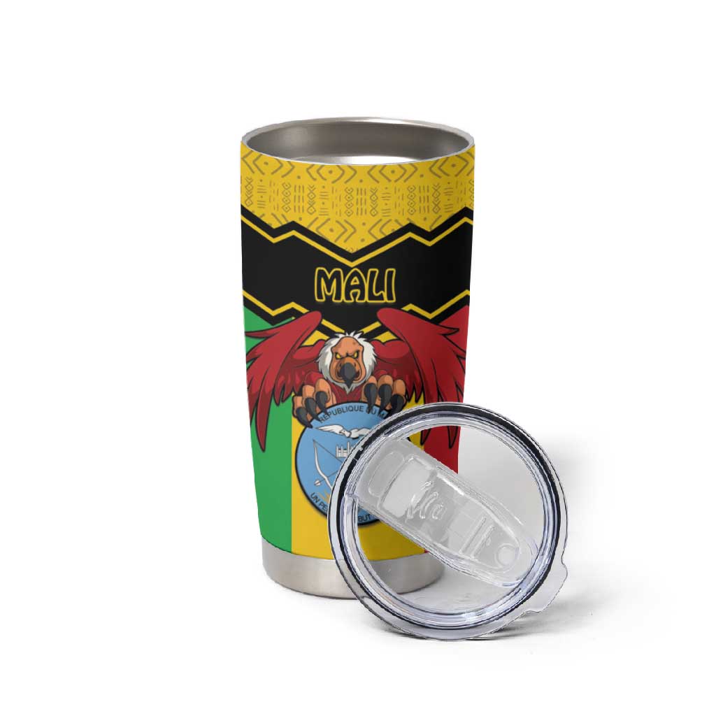 Personalized Afro Mali Vulture Tumbler Cup Coat Of Arms - Bogolan Pattern