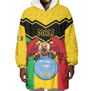 Personalized Afro Mali Vulture Wearable Blanket Hoodie Coat Of Arms - Bogolan Pattern