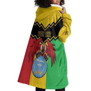 Personalized Afro Mali Vulture Wearable Blanket Hoodie Coat Of Arms - Bogolan Pattern