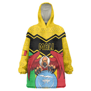 Personalized Afro Mali Vulture Wearable Blanket Hoodie Coat Of Arms - Bogolan Pattern