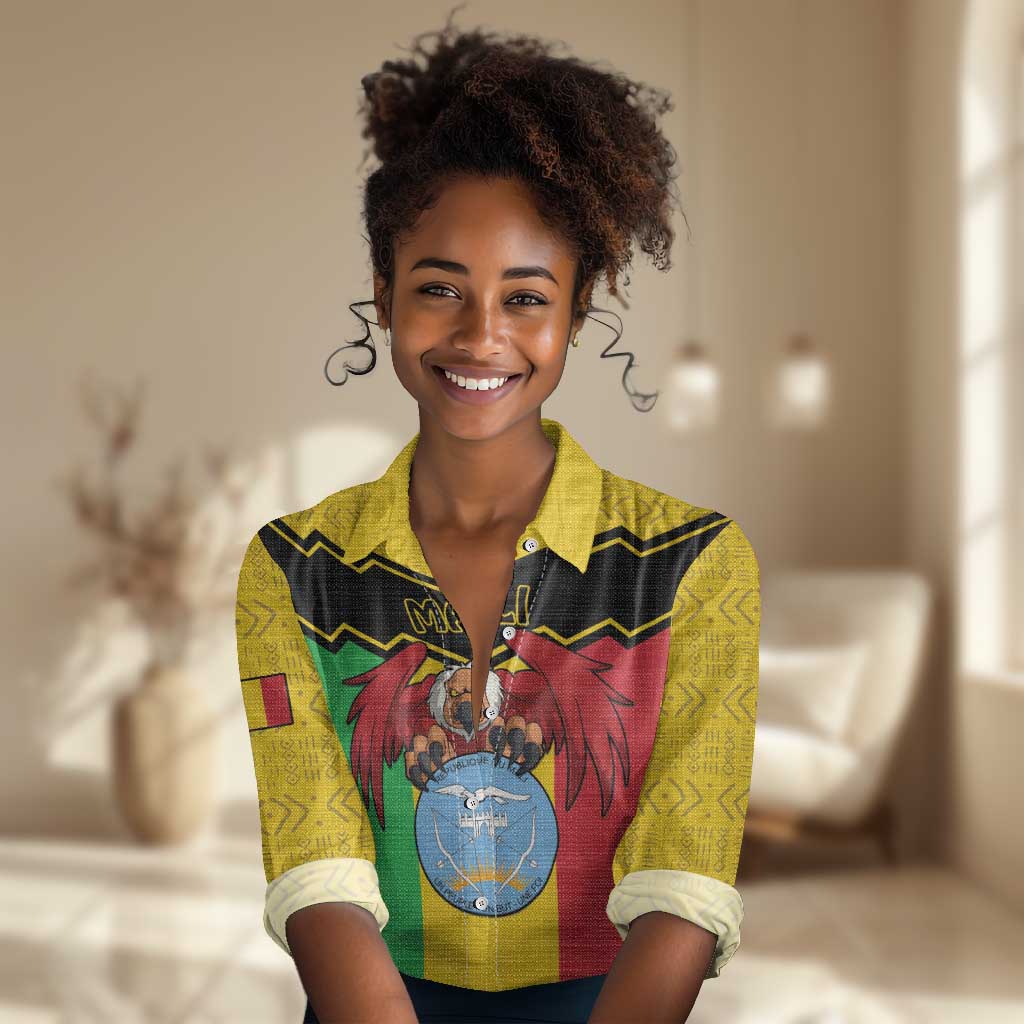 Personalized Afro Mali Vulture Women Casual Shirt Coat Of Arms - Bogolan Pattern