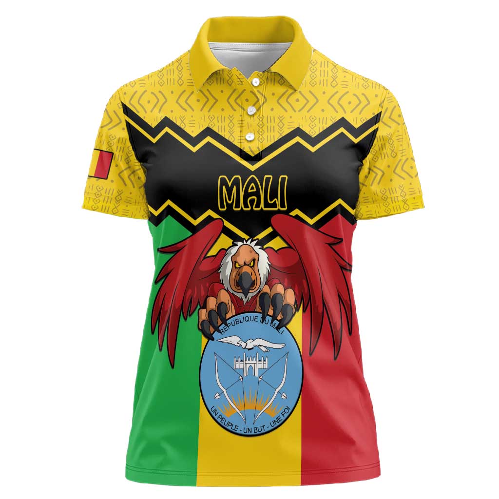 Personalized Afro Mali Vulture Women Polo Shirt Coat Of Arms - Bogolan Pattern