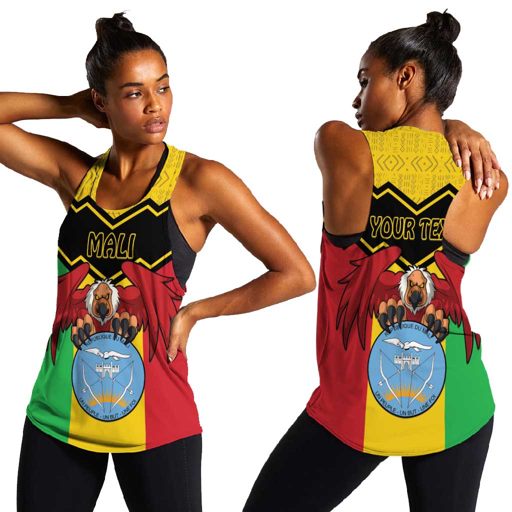 Personalized Afro Mali Vulture Women Racerback Tank Coat Of Arms - Bogolan Pattern