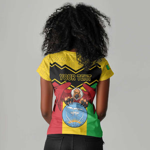 Personalized Afro Mali Vulture Women V-Neck T-Shirt Coat Of Arms - Bogolan Pattern