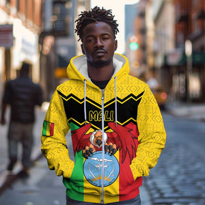 Personalized Afro Mali Vulture Zip Hoodie Coat Of Arms - Bogolan Pattern