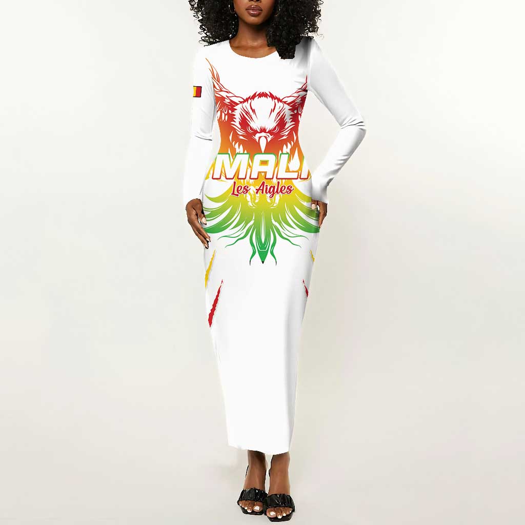 Mali Football Custom Long Sleeve Bodycon Dress Go Eagles - White Color